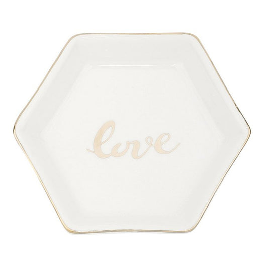 Sieradenschaaltje Love Catch Zeshoek wit 12x10x2cm