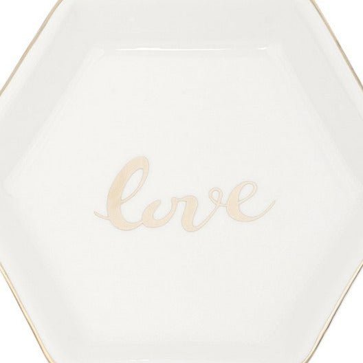 Sieradenschaaltje Love Catch Zeshoek wit 12x10x2cm