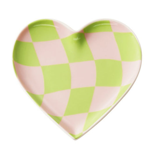 Sieradenschaaltje Ruit Hart roze groen 11cm
