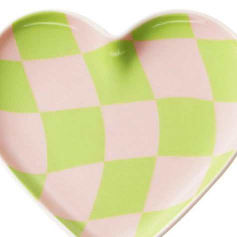 Sieradenschaaltje Ruit Hart roze groen 11cm