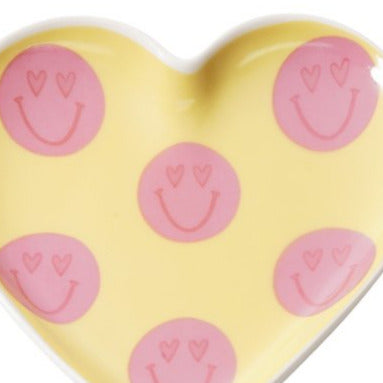 Sieradenschaaltje Smileys Hart geel roze 10cm