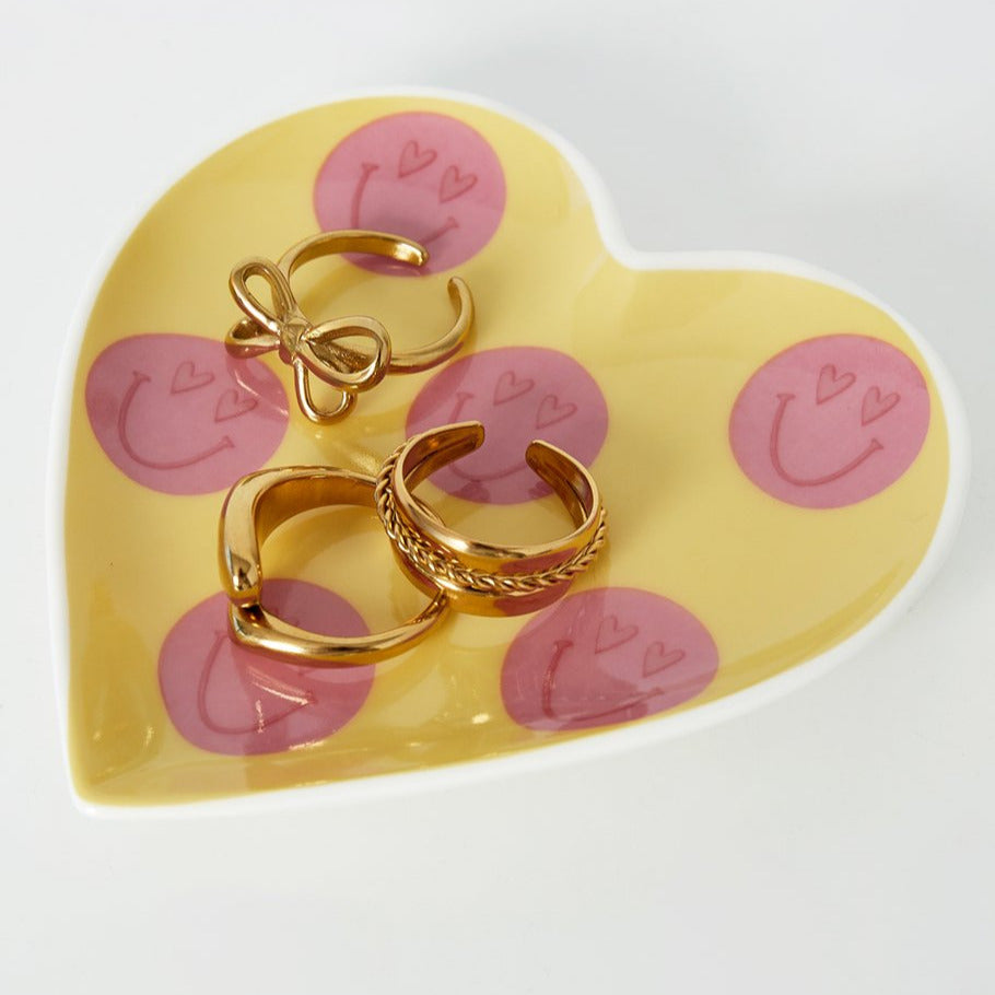 Sieradenschaaltje Smileys Hart geel roze 10cm