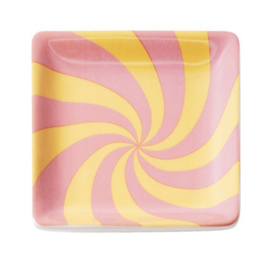 Sieradenschaaltje Swirly Vierkant geel roze 11x11cm