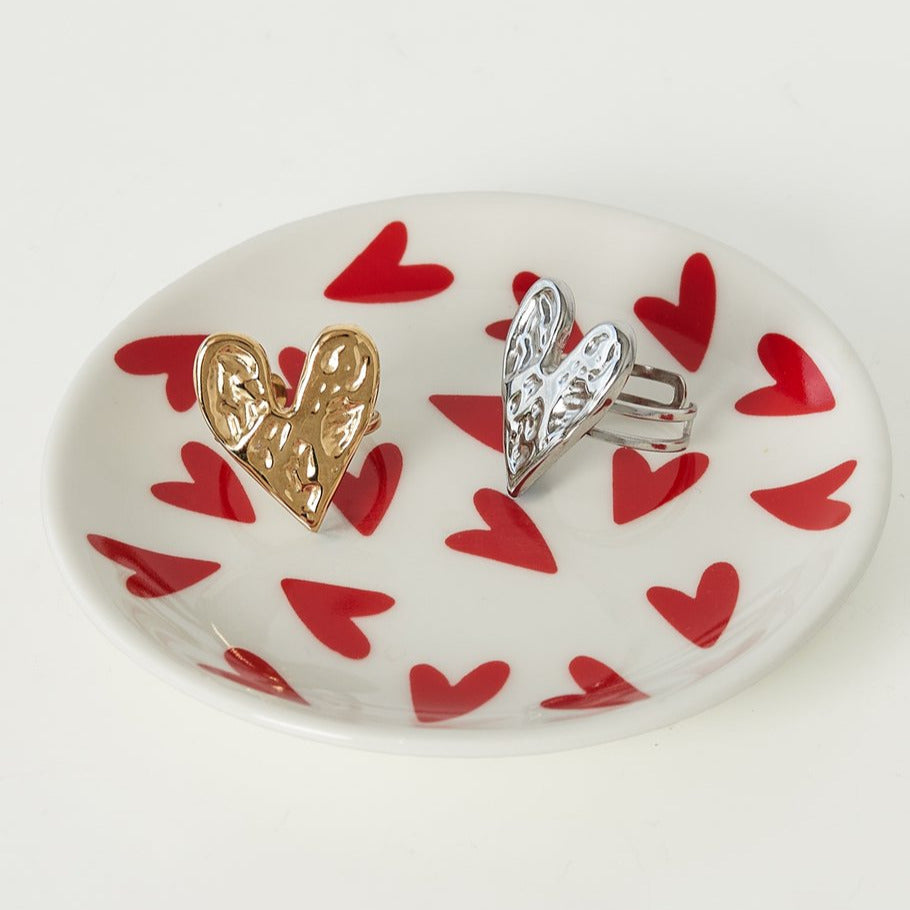 Sieradenschaaltje Full Hearts Rond wit rood 12x12cm