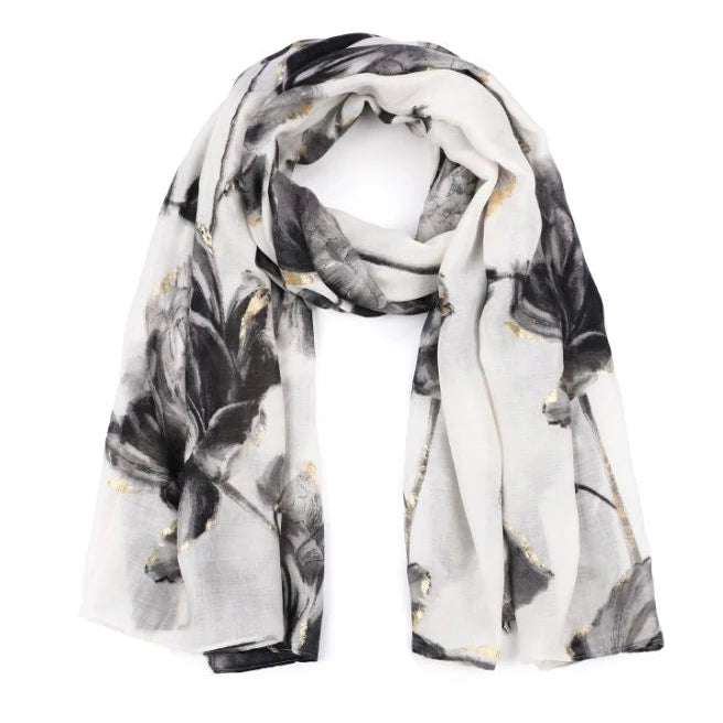 Sjaal Arctic Bloom grijs wit 180x90cm