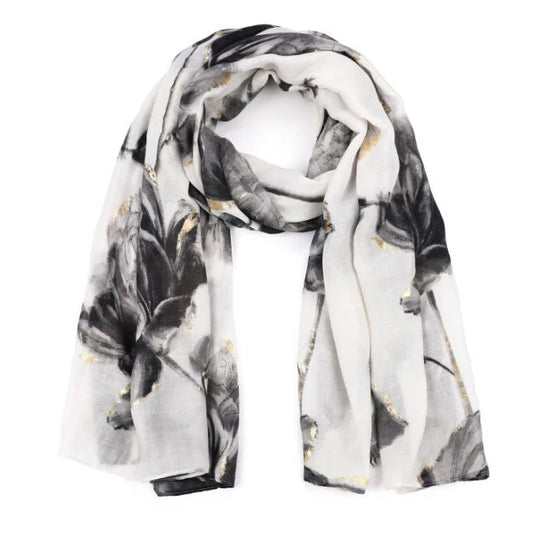 Sjaal Arctic Bloom grijs wit 180x90cm