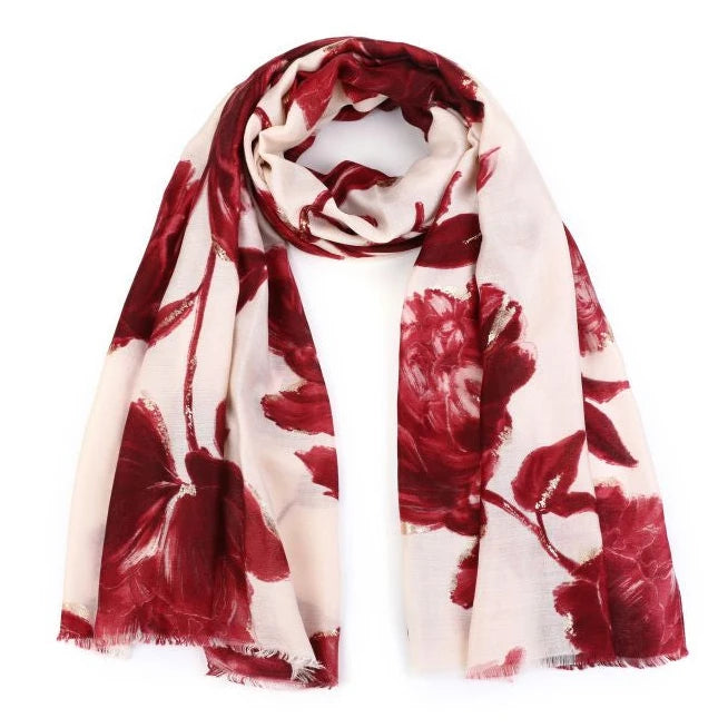 Sjaal Floral rood wit 180x80cm