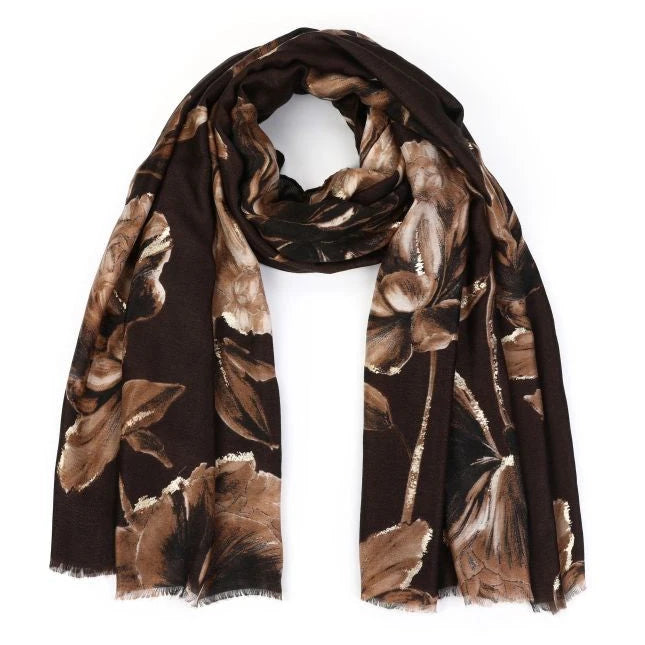 Sjaal Floral bruin 180x80cm