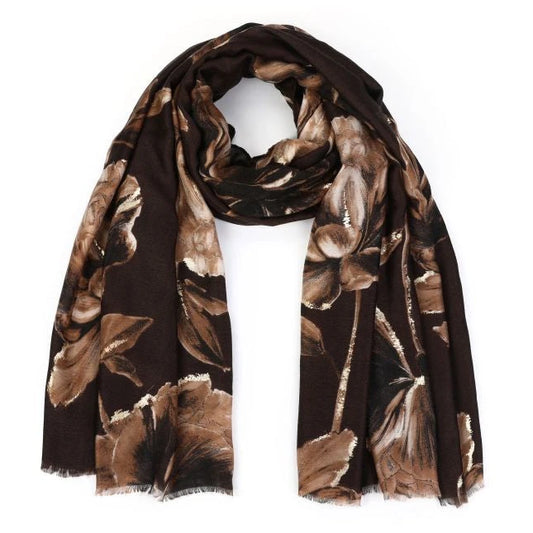 Sjaal Floral bruin 180x80cm