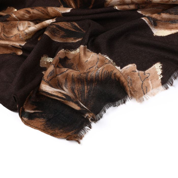 Sjaal Floral bruin 180x80cm detail