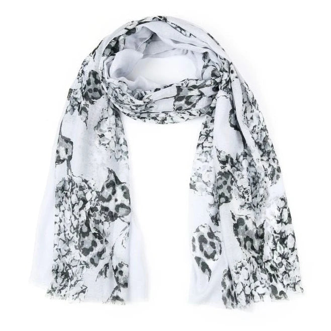 Sjaal Floral Leopard grijs 180x90cm