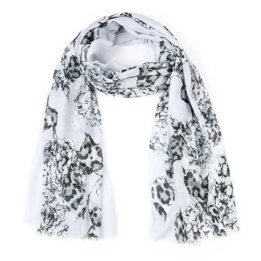 Sjaal Floral Leopard grijs 180x90cm