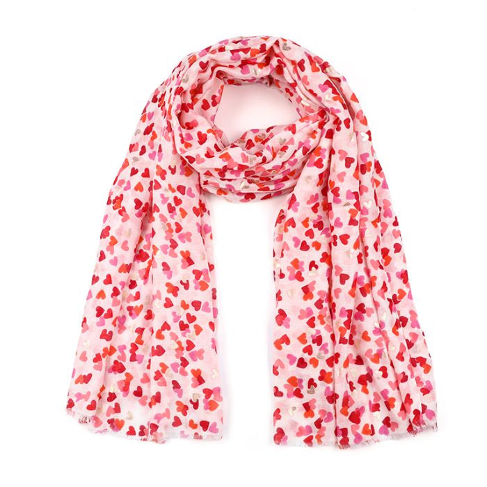 Sjaal Hartjes roze rood 180x90cm