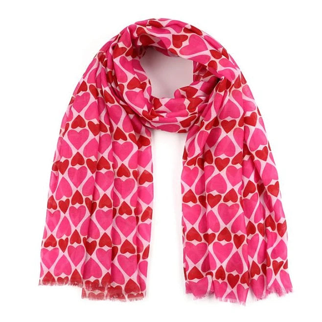 Sjaal Hearts fuchsia 180x90cm