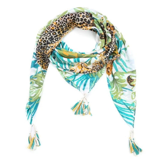 Sjaal Jungle blauw 130x130cm