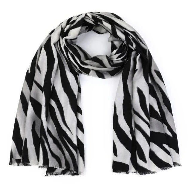 Sjaal Zebra Motief zwart grijs 180x80cm