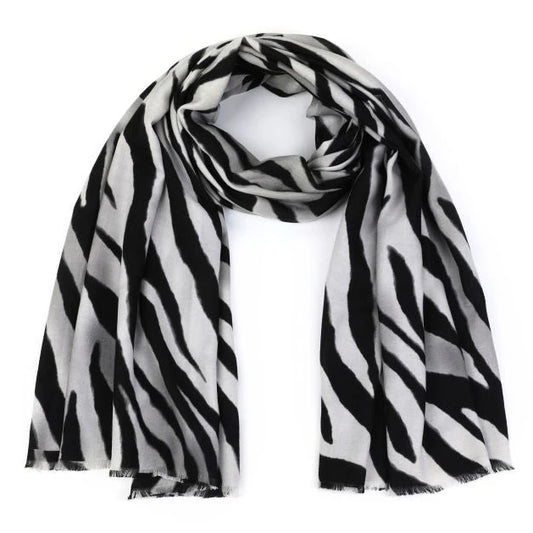 Sjaal Zebra Motief zwart grijs 180x80cm