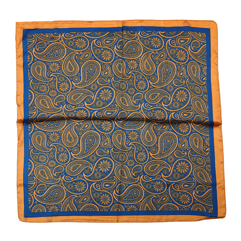 Sjaaltje Paisley vierkant blauw goud 70x70cm