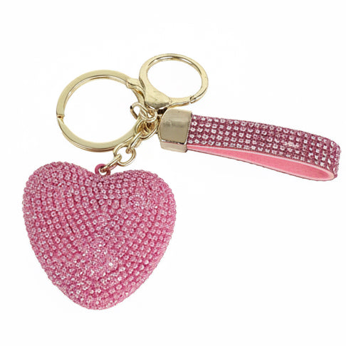 Sleutelhanger Hart Glitter rose 10cm