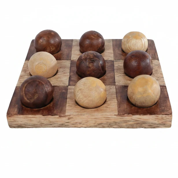 Spel Tic Tac Toe Balls mangohout bruin 10x10x3cm