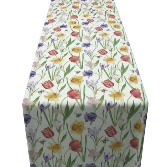 Tafelloper Flowers in Spring wit multi 150x40cm