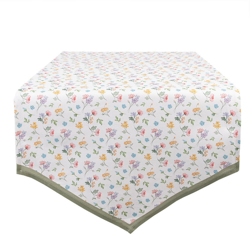 Tafelloper Bloemen wit multi 160x50cm