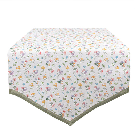 Tafelloper Bloemen wit multi 160x50cm
