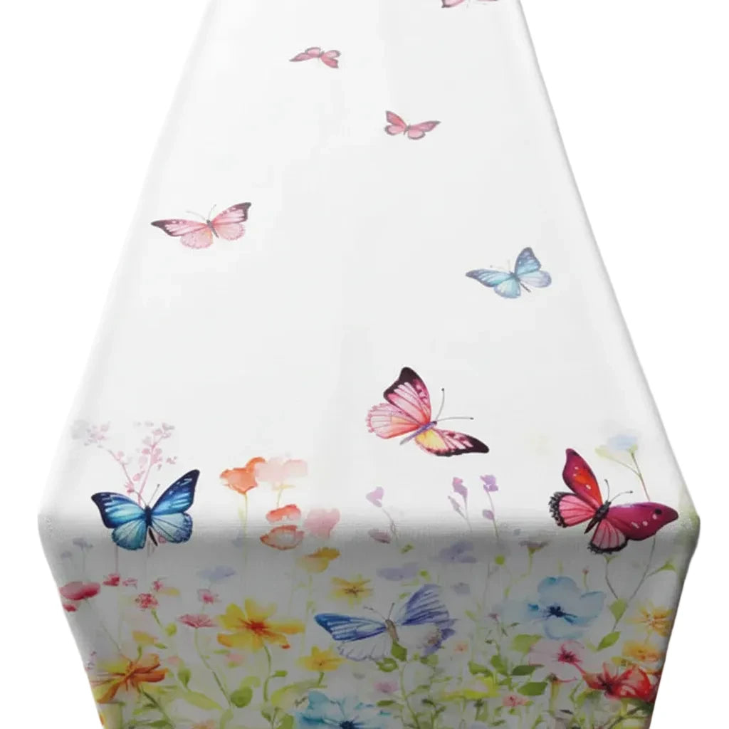 Tafelloper Butterflies in field wit multi 140x50cm totaal