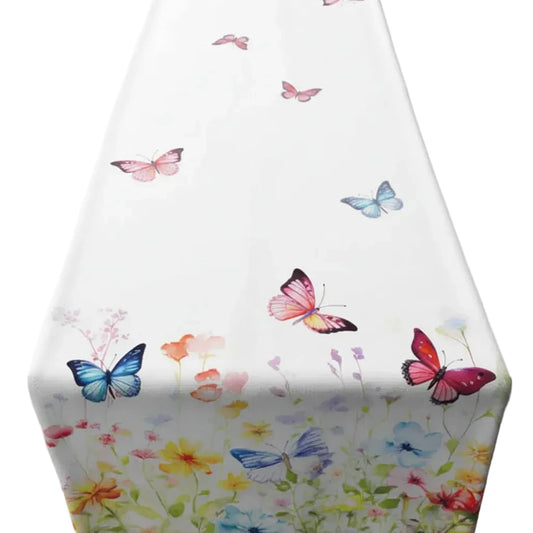 Tafelloper Butterflies in field wit multi 140x50cm totaal