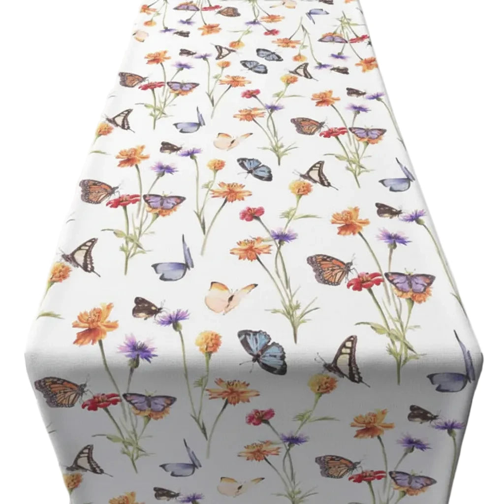 Tafelloper Butterfly garden wit multi 140x50cm