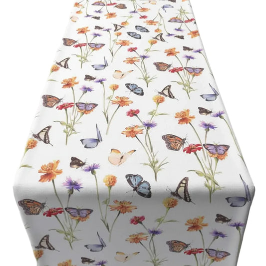 Tafelloper Butterfly garden wit multi 140x50cm