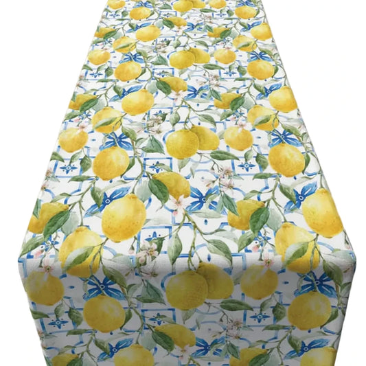 Tafelloper Mediterranean Lemons wit geel 150x40cm