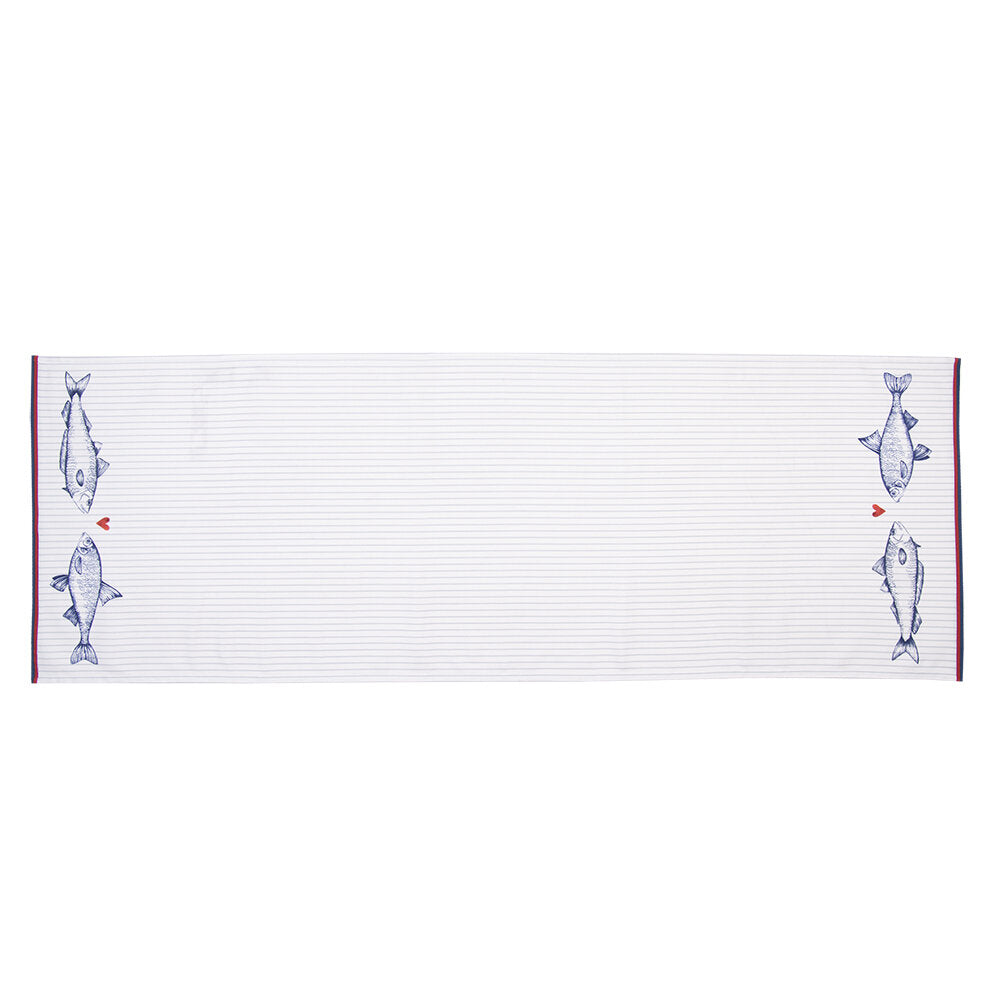 Tafelloper Vissen wit blauw 140x50cm geheel