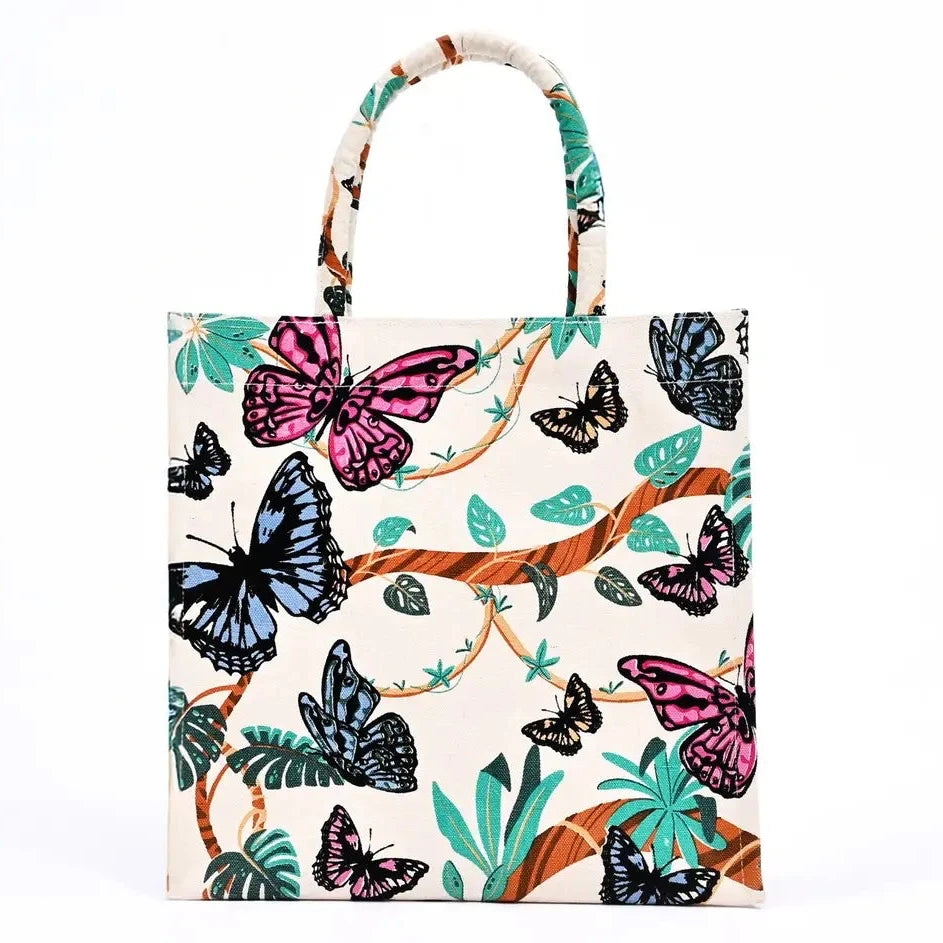 Tas Butterfly Printed canvas wit multi 30x30cm