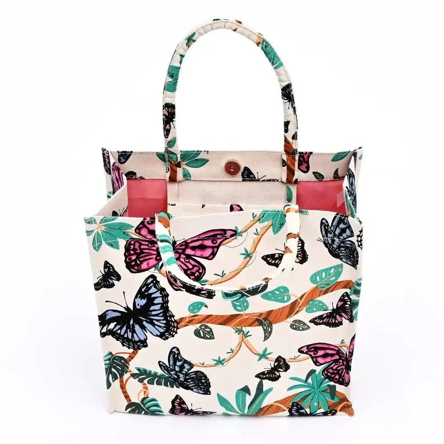 Tas Butterfly Printed canvas wit multi 30x30cm open