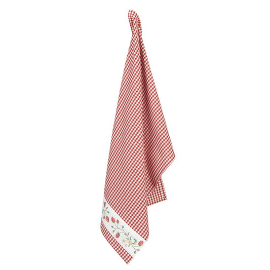 Theedoek Aardbeien wit rood 70x50cm