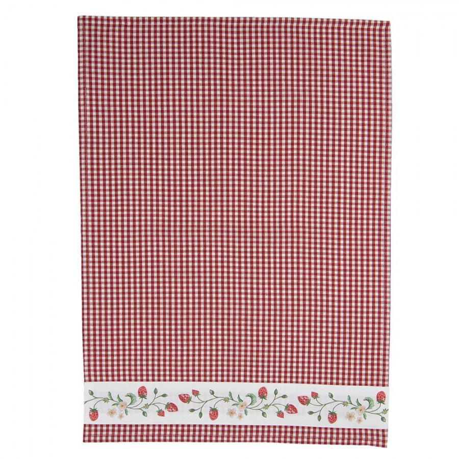 Theedoek Aardbeien wit rood 70x50cm