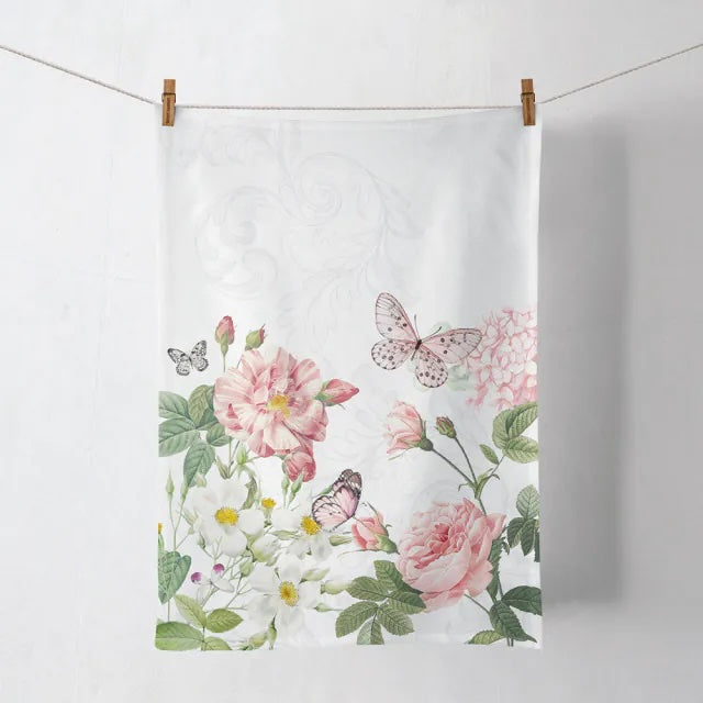 Theedoek Amelia wit roze 70x50cm