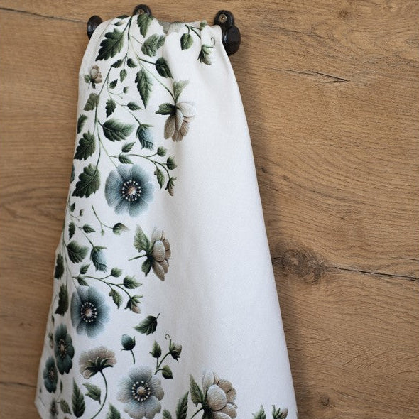 Theedoek Bloemen beige groen 70x50cm
