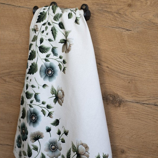 Theedoek Bloemen beige groen 70x50cm