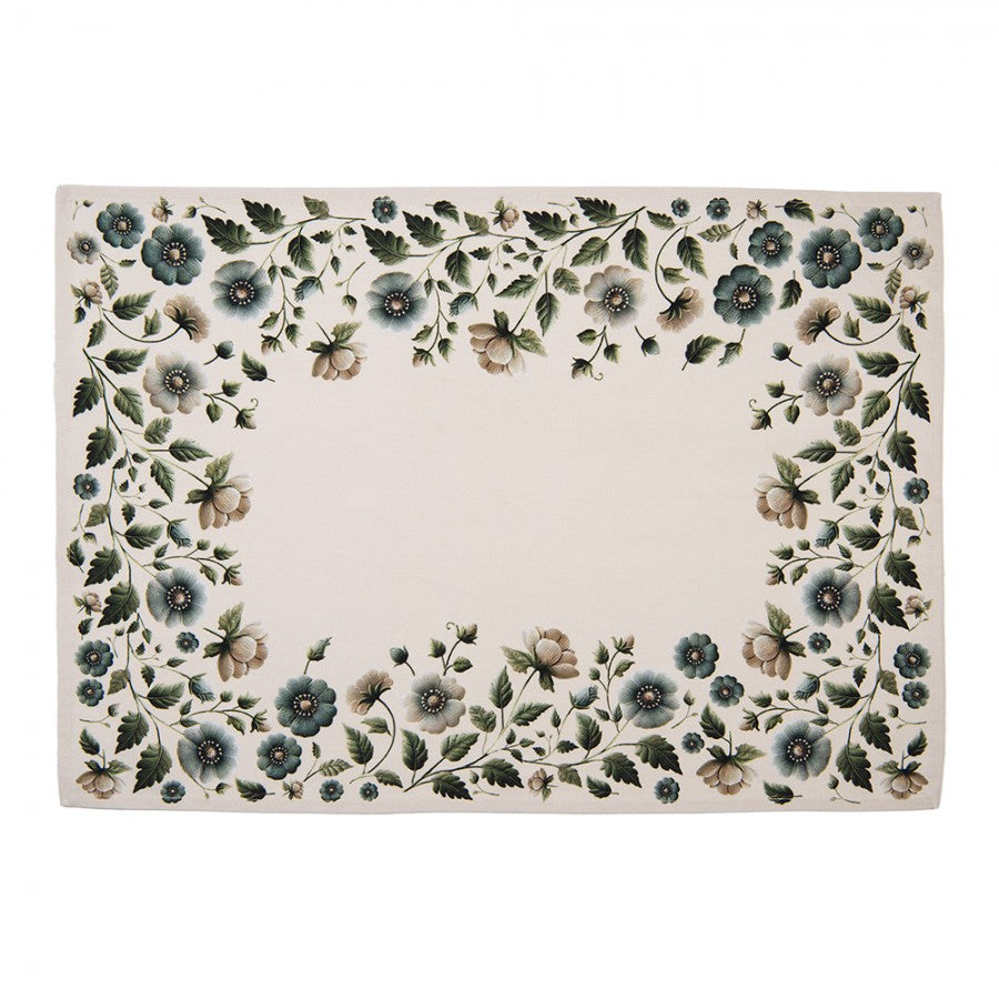 Theedoek Bloemen beige groen 70x50cm