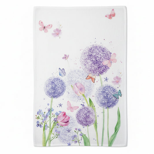 Theedoek Flower Beauty wit paars 70x50cm