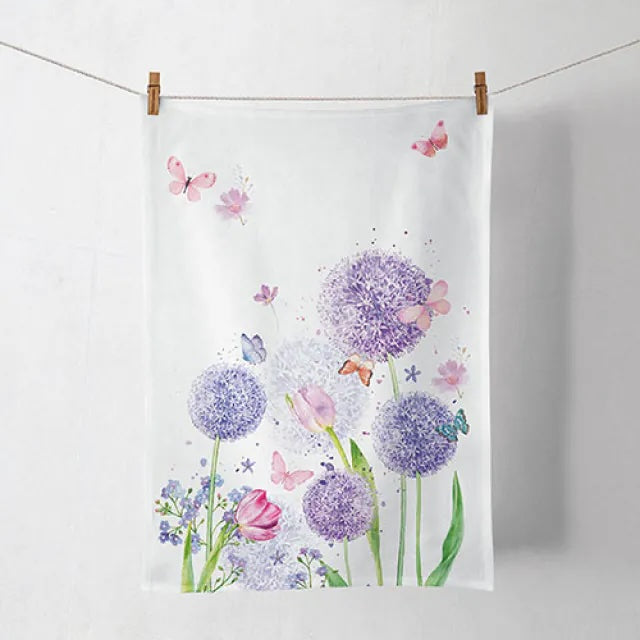 Theedoek Flower Beauty wit paars 70x50cm