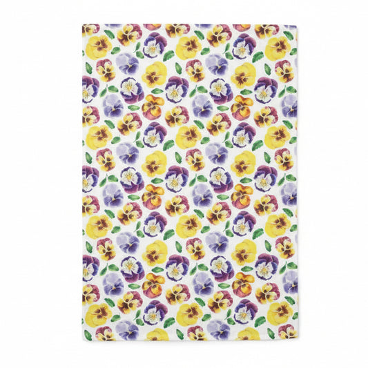Theedoek Lots of Pansies wit multi 70x50cm