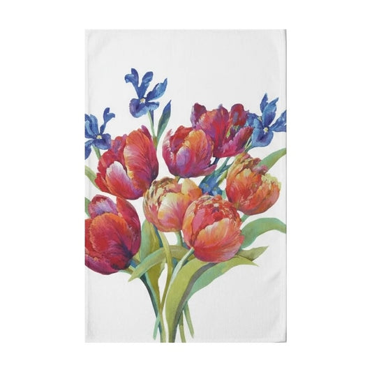 Theedoek Tulips of Joy wit multi 70x50cm