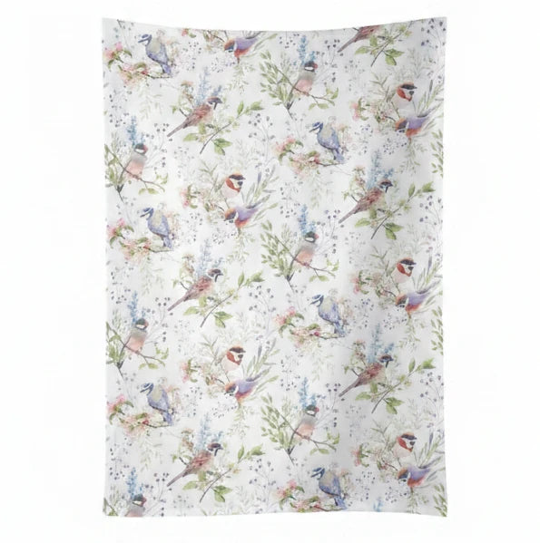 Theedoek Busy Birds wit roze 70x50cm