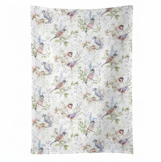 Theedoek Busy Birds wit roze 70x50cm