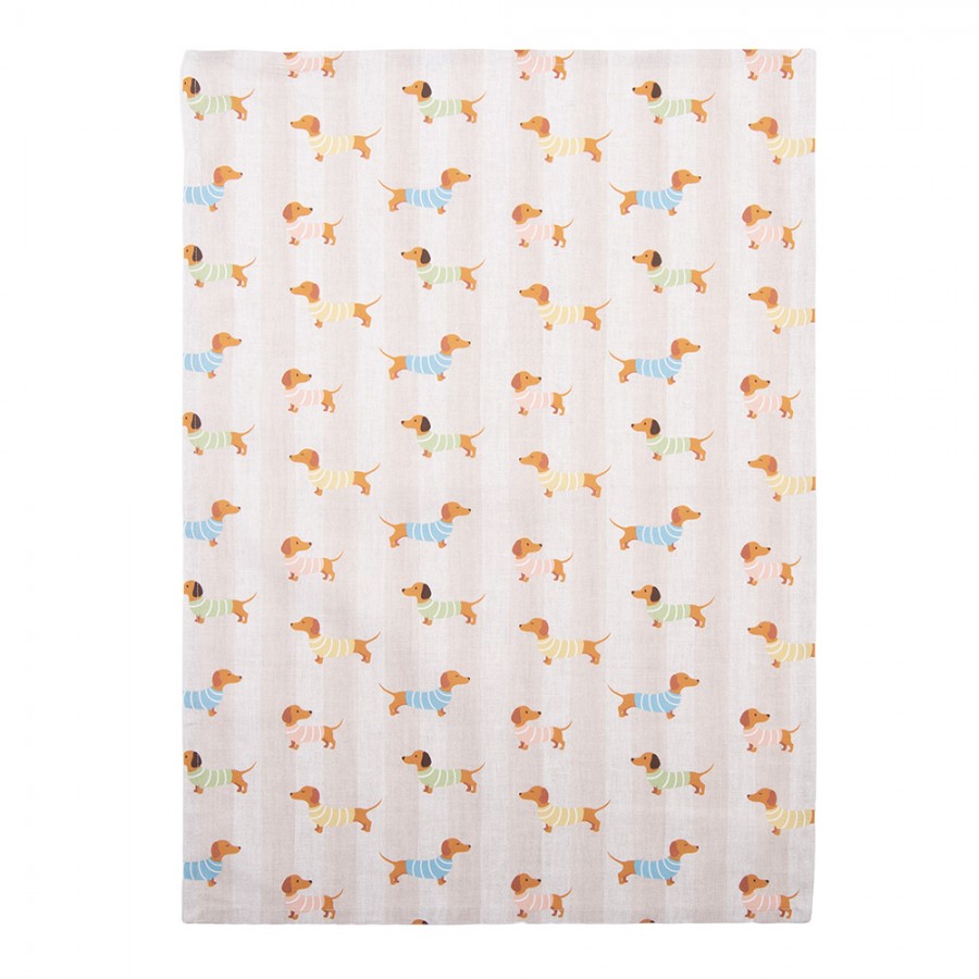 Theedoek Hondjes beige 70x50cm uitgevouwen