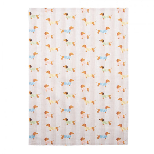Theedoek Hondjes beige 70x50cm uitgevouwen