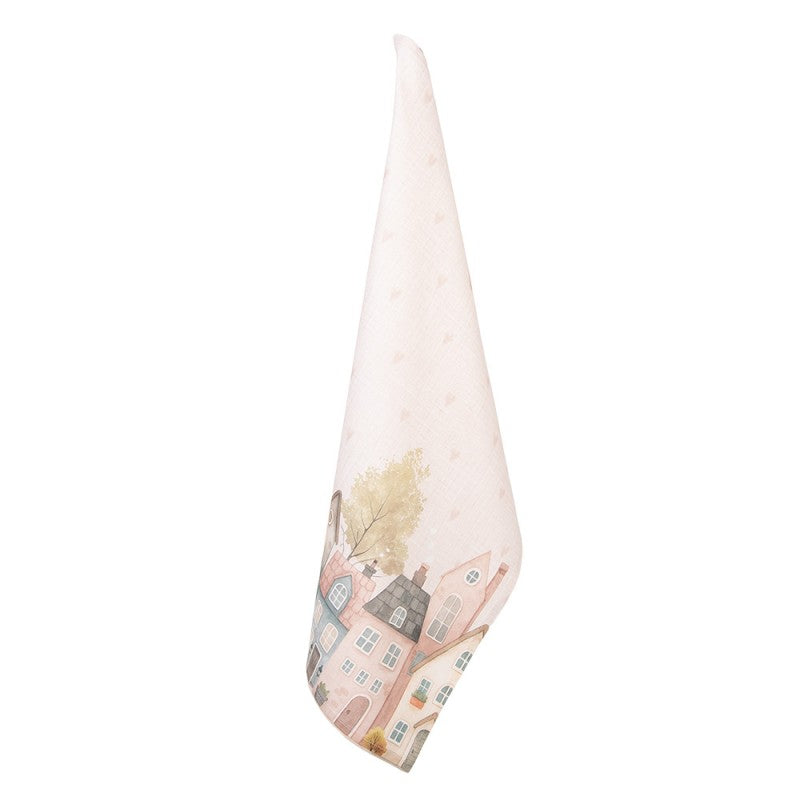 Theedoek Huisjes beige 70x50cm